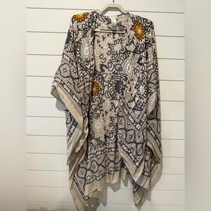 Free People Beige and Black Floral Kimono